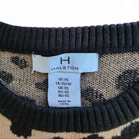 H Halston Women's Leopard Print Beige and Black Long Sleeve Sweater, Size XS - Picture 5 of 5